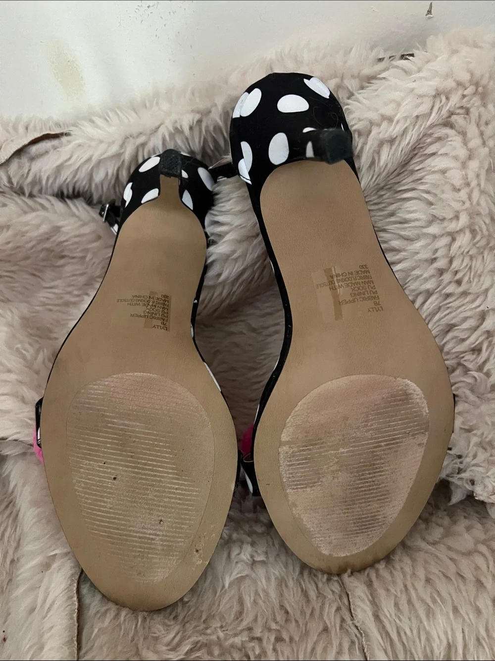 BETSEY JOHNSON Polka Dot High Heel Sandals with Pink Pom Poms - Picture 5 of 6